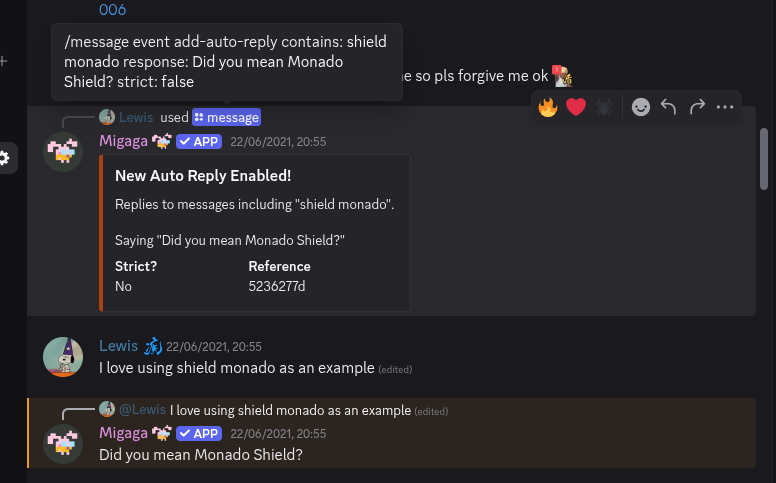 Migaga replying to a message that matched an auto-respond rule
