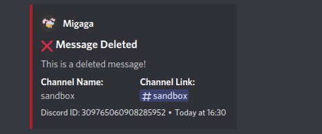 Example of a deleted message being logged